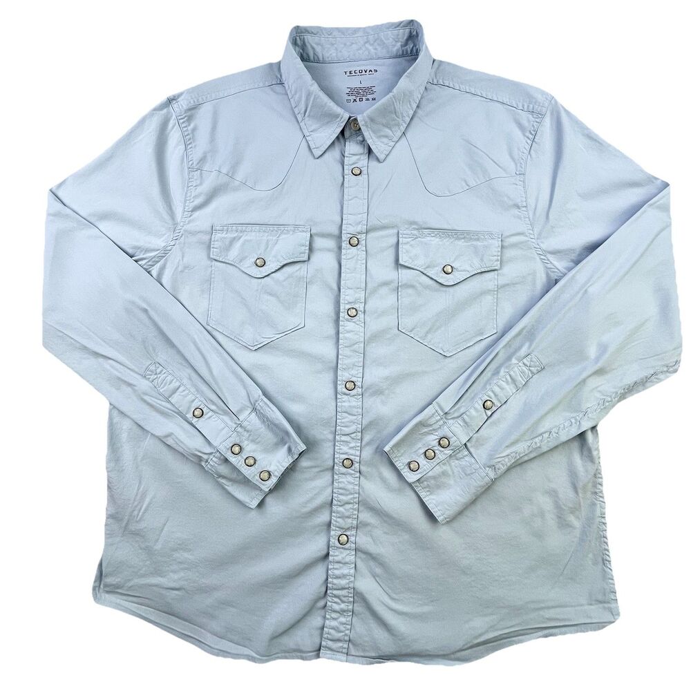 Tecovas Performance Shirt Men’s L Blue Western Pearl Snap Long Sleeve Modern - Picture 2 of 10